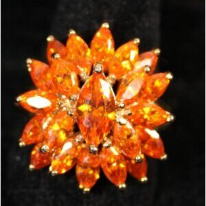 .925 Sterling Silver Orange Crystal Vermeil Cocktail Ring